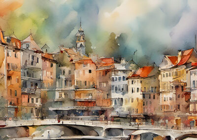 Aquarellmalerei – Häuser und Häuschen